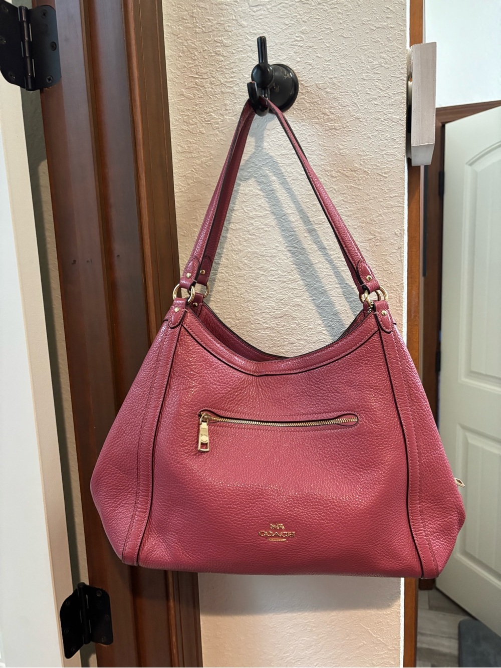 Coach Pebbled Leather Shoulder Bag in Rose Pink with Gold Hardware